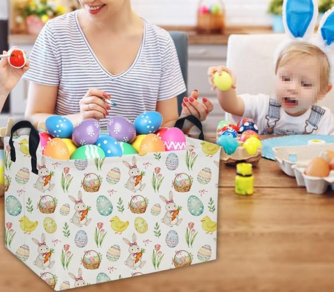Easter Basket for Kids Easter Gift Basket Empty Baby Easter Basket for Boys and Girls Rectangular Toy Storage Basket Organizer Bin Box Cute Easter Egg Room Decor for Home(Easter Gift Basket) - Image 6