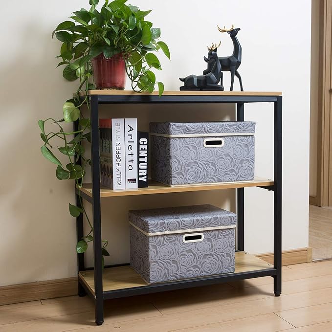 PRANDOM Foldable Storage Bins with Lids [5-Pack] Fabric Decorative Storage Box Cubes Organizer Containers Baskets with Cover Handles Divider for Bedroom Closet Living Room Grey 14.9x9.8x9.8 Inch - Image 3