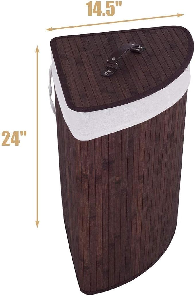 GOFLAME Corner Bamboo Laundry Hamper with Lid and Removable Liner, Washing Clothes Basket Storage Bin with Handle, Suitable for Bedroom, Bathroom, Laundry (Brown) - Image 4