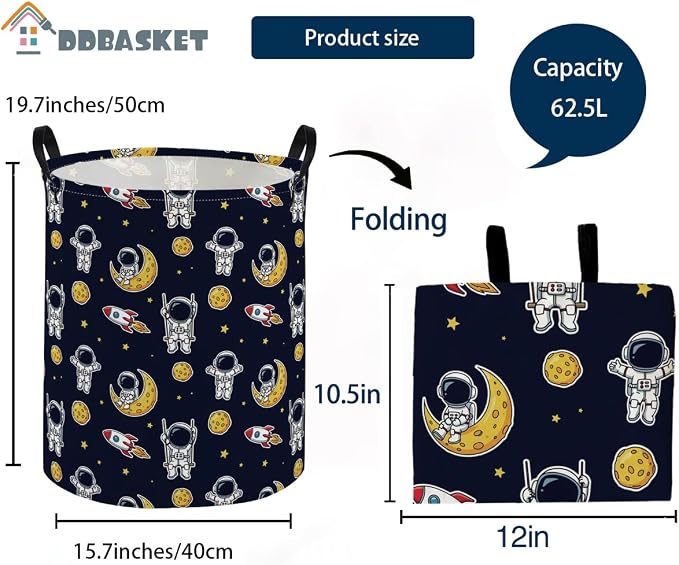 Kids Laundry Basket Space Hamper for Nursery Boys Hamper Cute Kids Storage Bin Room Decor for Home(Astronaut) - Image 4