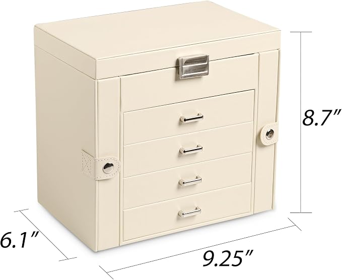 Frebeauty 5-layer Jewelry Box,Faux Leather Jewelry Organizer with 4 Drawers,Jewelry Organizers and Storage with Mirror,Jewelry Holder Organizer for Necklace,Jewerly Boxes for Women Girls(Beige) - Image 2