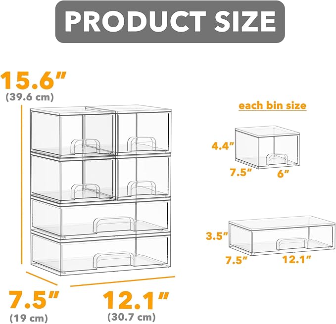 SpaceAid Bottle Storage Organizer Baby - Acrylic Bottles Station Organizer Container, Stackable Clear Drawers for Countertop, Vanity, Bathroom, Cabinet, Pantry Organization, 6 Pack, 4S2L, 15.6"H - Image 2