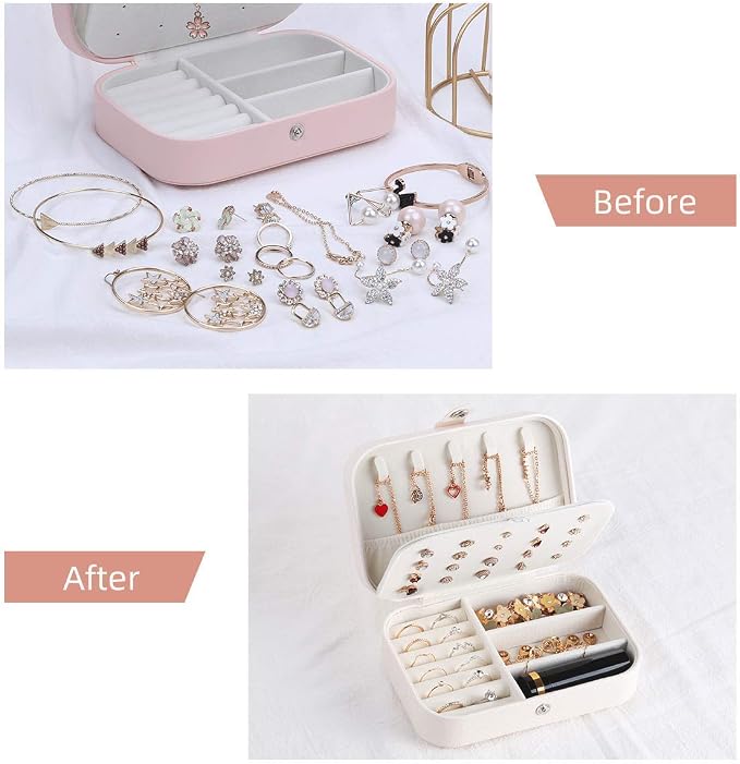 CASEGRACE Jewelry Box For Women Travel Jewelry Organizer Double Layer for Necklace Earring Rings Jewelry Holder Case - Image 7