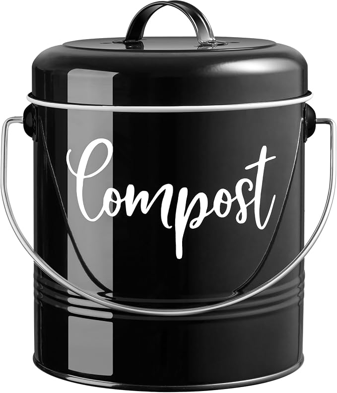 DAYYET Compost Bin Kitchen, 1.3 Gallon Farmhouse Kitchen Compost Bin Countertop, Indoor Countertop Compost Bucket with Lid and Charcoal Filters, Black by DAYYET