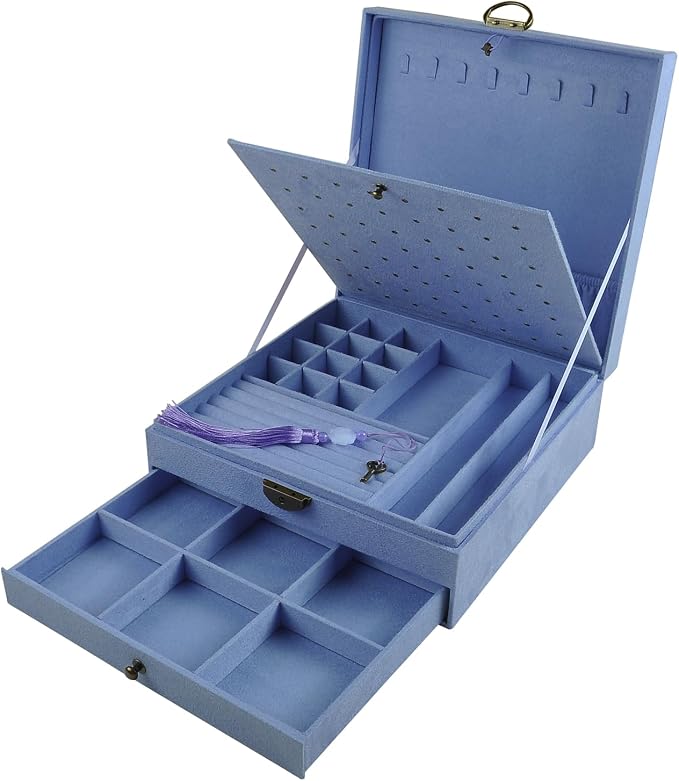 Women Jewelry Box Lockable 3 Layers Large Jewelry Organizer Storage Case for Earrings Necklaces Rings Bracelets,Green Display Jewel Holder (Lavender) by GYJOYERO