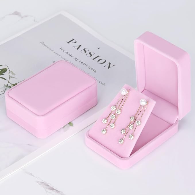 LETURE 2 Pieces Velvet Jewelry Gift Boxes for Necklace Pendant Earring Bracelet, Small Jewelry Storage Display Case for Christmas Wedding Engagement Birthday Anniversary (Pink) - Image 5
