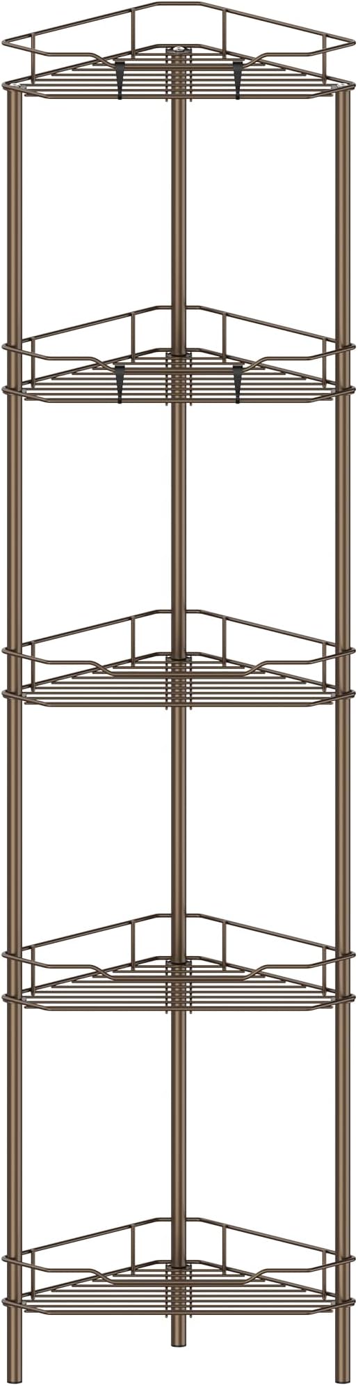 HuggieGems 5 Tier Floor Standing Corner Shower Caddy Organizer Shelf with Hooks, Bathroom Shelves Stand Rack, Bronze by HuggieGems