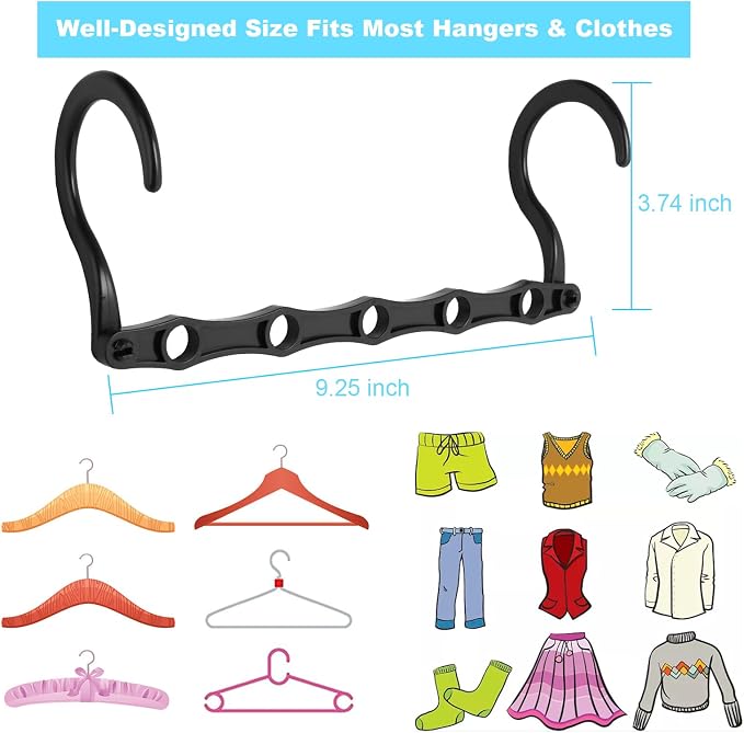 DUCOO Space Saving Hangers 10 Pack, Heavy Duty Magic Cascading Hanger Organizer with 5 Enclosed Anti-Slip Holes, Closet Organizers and Storage for Clothes, College Dorm Room Essentials, Black - Image 6