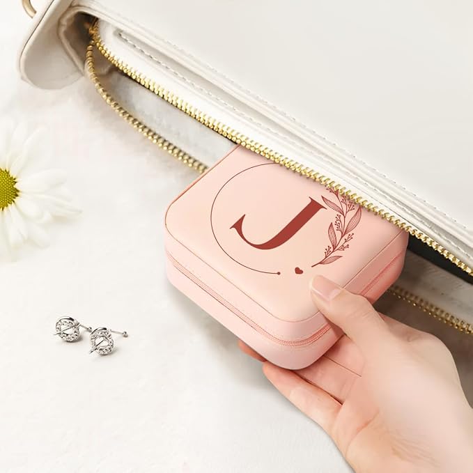 SANDJEST Personalized Jewelry Box, Pink Small Travel Jewelry Box with Initial J, Monogrammed Jewelry Case Organizer for Girls Women Teen, Mini Travel Essentials Gifts for Christmas Birthday - Image 6