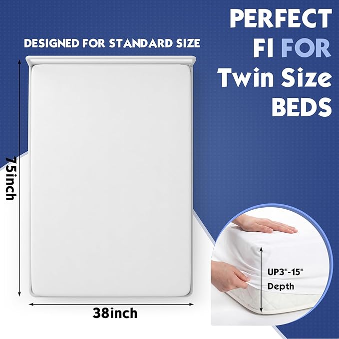 10 Pack Mattress Topper Cover Twin Size Memory Foam Protector Waterproof White Mattress Pad with Deep Pocket 3"-15" Depth, Soft & Breathable Bed Cover for Hotel Dorm Room Bedroom