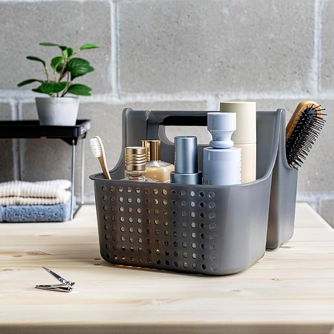 madesmart Portable Shower Caddy Tote with Soft Handle, Plastic Organizer for Soap, Shampoo & Bath Essentials, Carbon - Image 2