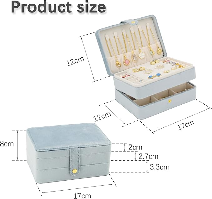 KOOAAICCHI Small Jewelry Box, Travel Jewelry Organizer, Portable Jewelry boxes for Women Girls Gift, Double Layers PU Leather Jewelry Holder for Rings, Earrings, Necklaces-Velvet Blue - Image 5