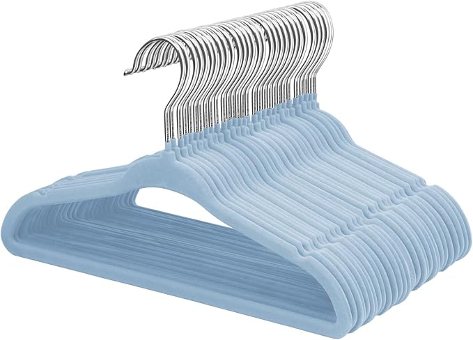 ManGotree Velvet Baby Clothes Hangers, Baby Toddler Kids Hangers with Swivel Hook, Notched Shoulder Design for Kids and Children Clothes (30 Pack, Blue) by ManGotree