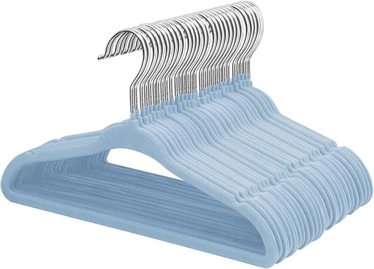 ManGotree Velvet Baby Clothes Hangers, Baby Toddler Kids Hangers with Swivel Hook, Notched Shoulder Design for Kids and Children Clothes (30 Pack, Blue) by ManGotree