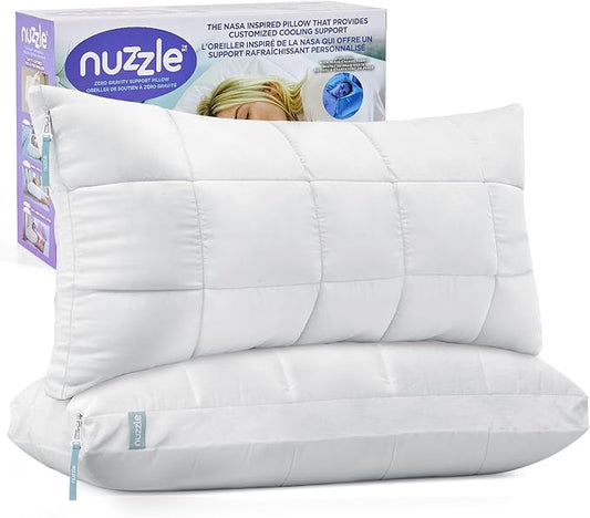 Nuzzle Pillows Queen Size Set of 2 Cooling Adjustable Pillows for Side Sleepers, Luxury Hotel Collection Bed Pillows – Best Adjust Height Soft Firm Pillows for Back, Stomach and Side Sleepers