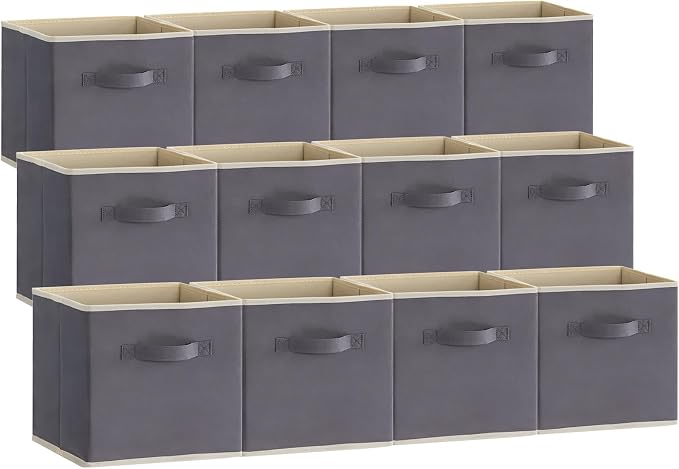 Lifewit Storage Cubes, Foldable Decorative Fabric Storage Baskets for Organizing Home Organizers with Handles for Shelves, Closet, 13 Inch Bins, 36L Gray, 12 Packs by Lifewit
