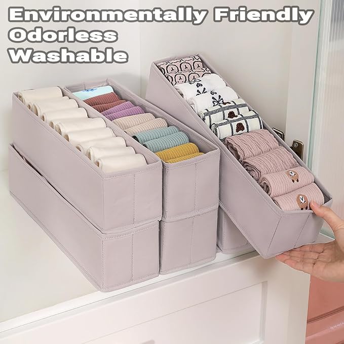 MURRI&MURRDI Mini Foldable Clothes Drawer Organizer 6 Pcs, Small Fabric Storage Organizer for Nursery, Sock, Underwear, Bra, Belt, Tie, Scarves , Gray - Image 5