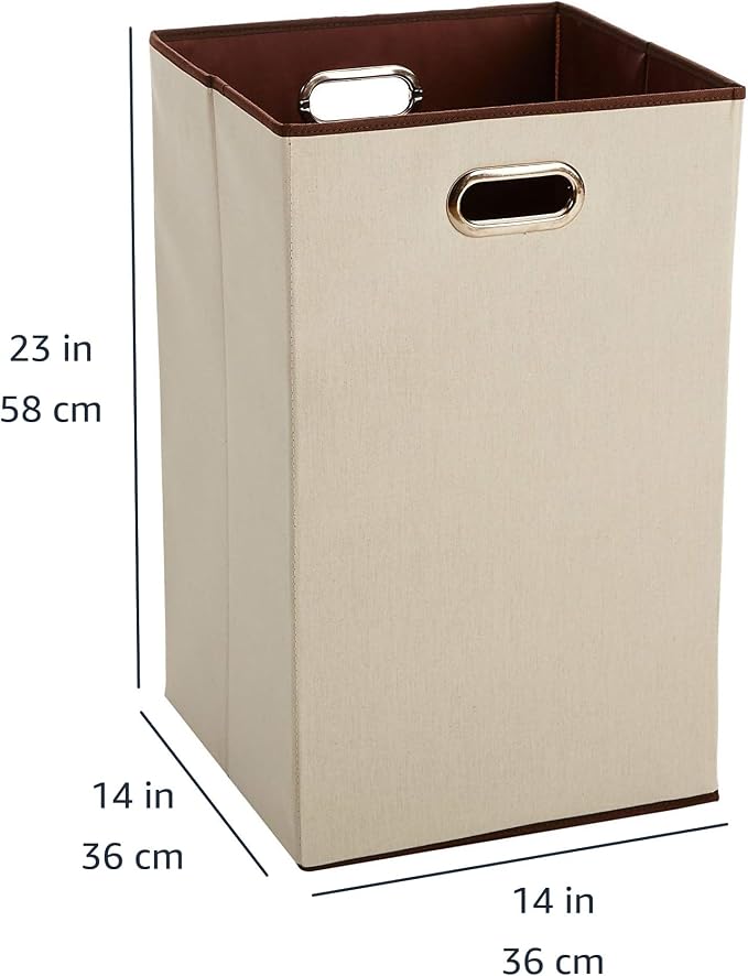 Amazon Basics Rectangular Foldable Laundry Basket Hamper, Beige/Brown - Image 5