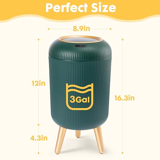 Bathroom Trash Can Automatic Touchless, 3 Gallon Smart Motion Sensor Garbage Can with Lid Electric Small Mini Trash Garbage Bin for Kitchen, Office, Toilet, Bedroom Diaper Trash Cans-Green - Image 3