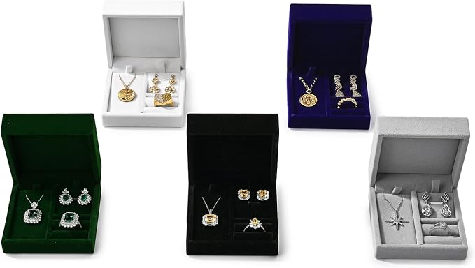 3 in 1 Velvet Jewelry Set Gift Box Earring Gift Box Ring Necklace Boxes Small Jewelry Storage Boxes for Travel Birthday Mother's Day Valentine's Day Gifts (Black) - Image 7