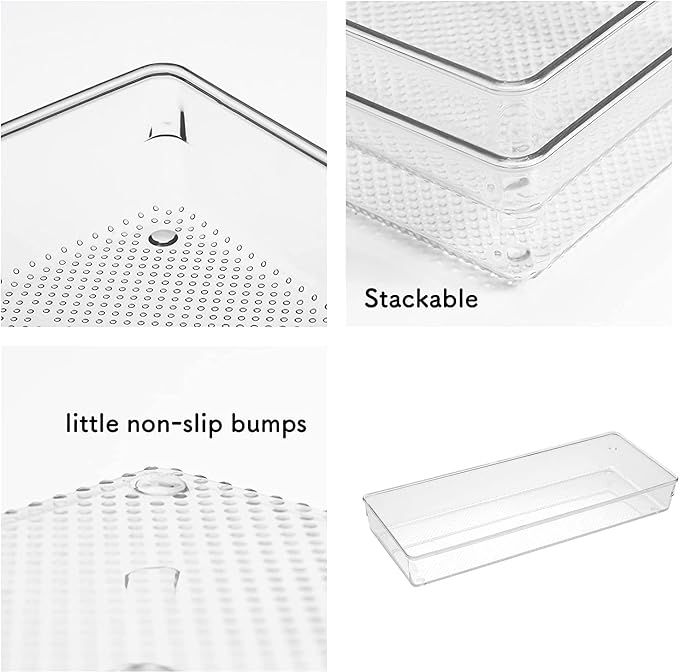 4Pack Large Size Clear Plastic Desk Drawer Dividers Drawer Organizer Wide Tray for Makeup,Kitchen Utensils,Silverware,Jewelries and Gadgets 15’’x6’’ - Image 3