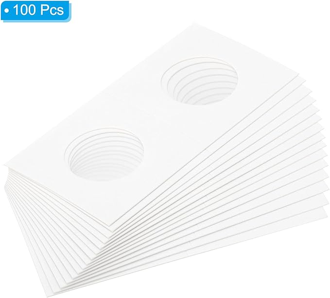 PATIKIL 2 x 2 Coin Flips, 100 Pack 27.5mm Cardboard Coin Holder Paper Coin Holders for Coin Collection Supplies Collector, White