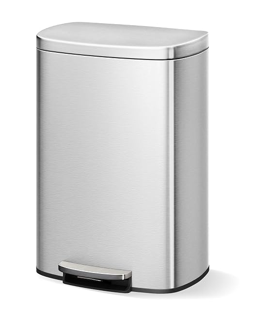 Garvee 13 gal / 50 L Stainless Steel Kitchen Trash Can with Lid, Large Rustproof Garbage Can for Kitchen, Step-on Metal Trash Bin with Inner Bucket, Rear Handle, Soft Close Lid, Silver by Garvee