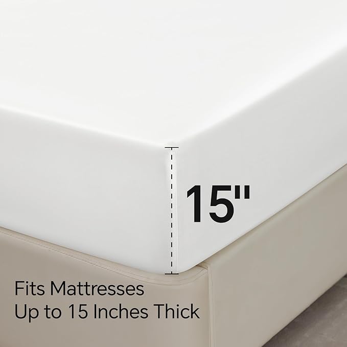 BEDELITE California King Sheets Set, Luxury Soft White Satin Sheets for Hair and Skin, Similar to Silk Bed Sheets Set 4 Pieces with 1 Deep Pocket Fitted Sheet, 1 Flat Sheet, and 2 Pillowcases