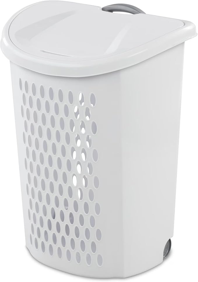 The White Wheeled Plastic Laundry Hamper – Adult-Sized Rolling Basket With Handles For Home by Unknown