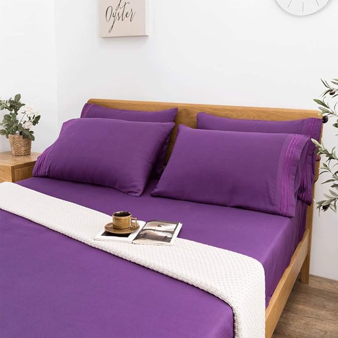 SONORO KATE Bed Sheet Set Super Soft Microfiber 1800 Thread Count Luxury Egyptian Sheets 18-Inch Deep Pocket，Wrinkle and Hypoallergenic-6 Piece (Purple, Full-6 Piece)
