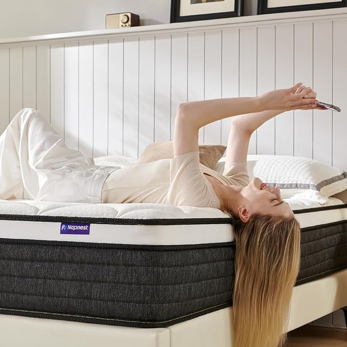 NapNest Full Size Mattress, 12 Inch Hybrid with Memory Foam and Pocket Springs, Medium Firm, Fiberglass Free, Breathable, CertiPUR-US
