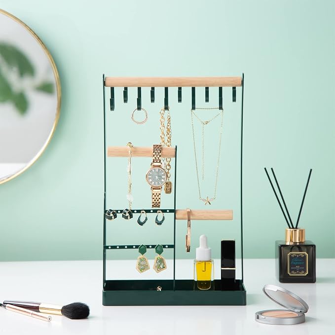 ProCase Cute Jewelry Stand, Aesthetic Jewelry Organizer for Dresser Vanity, Jewelry Holder Display for Necklaces Earrings, Gifts for Teen Girls Women, Bedroom Dorm Decor -Medium, Green - Image 2