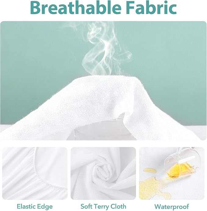 Full Size Mattress Protector- Washable Mattress Cover Fitted Bed Pad Noiseless Plastic Protection Up to 18” Allergy Mattress Protector Soft&Breathable（White）