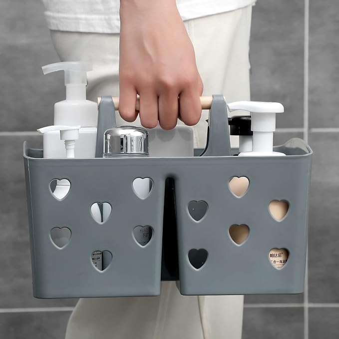 Anyoifax Portable Shower Caddy Plastic Shower Basket Organizer Divided Bathroom Caddy Storage Cleanning Caddy Tote with Handle for College, Dorm Room, Kitchen, Grey - Image 4