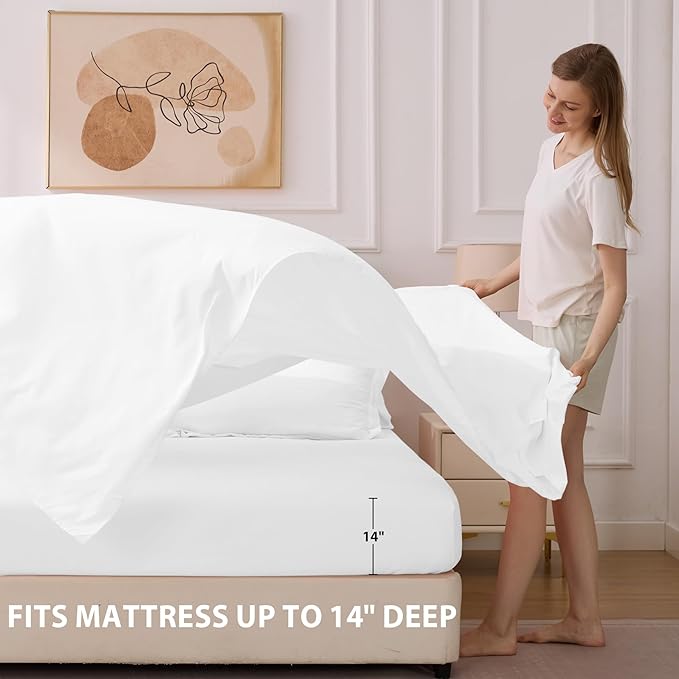 King Comforter Set White - Bed in a Bag King Size 7 Pieces, Soft Bedding Set for All Seasons, Premium King Comforter Set with Comforter, Sheets, Pillowcases & Shams