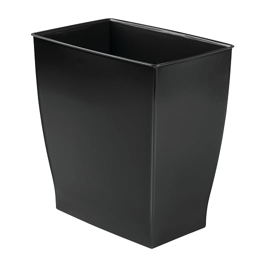 iDesign Small Plastic Bathroom Trash Can, Slim Rectangle Garbage Bin for Bedroom, Office, Dorm, Black by iDesign