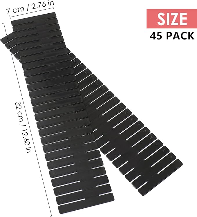 45 Pack Drawer Dividers, Plastic Adjustable Drawer Storage Organizer for Tidying Clutter Socks, Underwear, Makeup, Kitchen, Dresser Black - Image 2