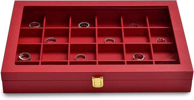 Oirlv Luxury Leather 24 Grid Jewelry Tray with Transparent Lid Earrings Rings Organizer Box Stackable Jewelry Box Drawer Inserts Women Gift - Image 3