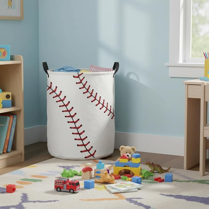 Baby Laundry Hamper kids laundry Basket Waterproof Laundry Bag for Bedroom Toy Clothes Organizer Room Décor(Baseball) - Image 5