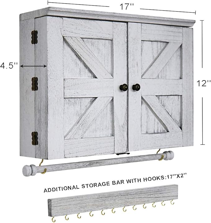 Rustic Wall Mounted Jewelry Organizer,Vintage Wooden Hanging Jewelry Holder Box with Barndoor Decor for Necklaces, Earings, Bracelets, Rings, Accessories. Includes Hook Organizer - Image 2