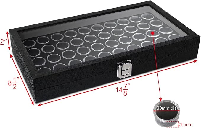 MOOCA Black Glass Top Jewelry Display Case Box 50 Gem Jars, Ring Box, Jewelry Organizer, Gem jar storage for Jewelry, Glass Display Box, storage Tray - Image 2