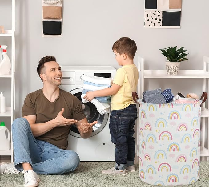 Rainbow Laundry Hamper Kids Hamper for Nursery Boy and Girl Baby Clothes Hamper Cute Girls Toys Storage Bin Organizer Soccer Room Decor for Home(Rainbow) - Image 4