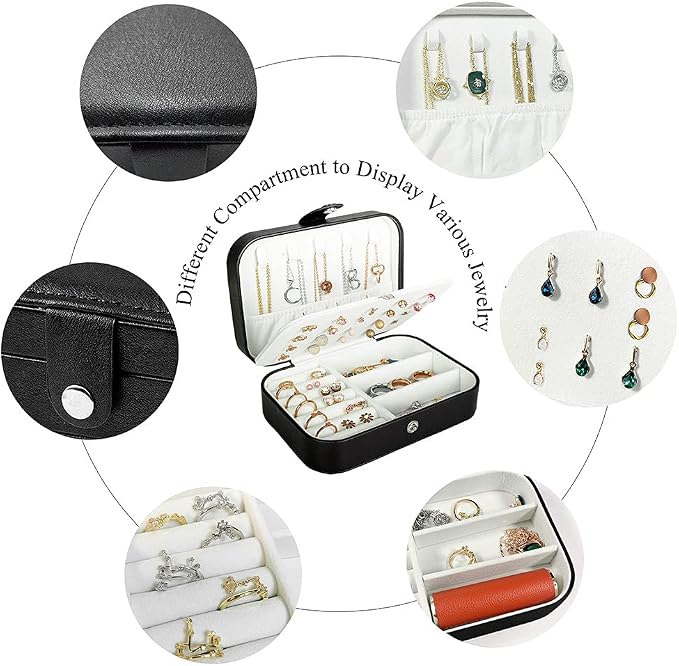 Hatori Travel Jewelry Box, PU Leather Small Jewelry Organizer for Women Girls, Portable Mini Travel Case Display Storage Holder Boxes for Stud Earrings, Rings, Necklaces, Bracelets. - Image 3