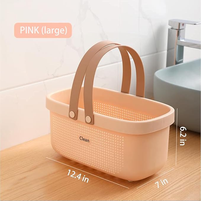 JiatuA Plastic Storage Basket with Handle Portable Shower Caddy Tote Organizer Basket Bin for Bathroom Kitchen Dorm Room Bedroom, Pink - Image 5