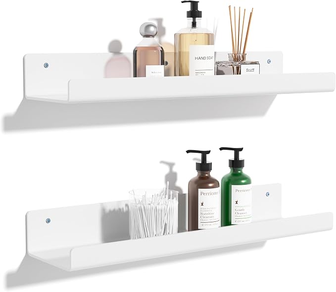 upsimples Acrylic Shelves for Wall Decor, 15" Display Shelf Perfume Organizer for Bathroom, Bedroom, Living Room, Floating Bookshelves for Kids, White, 2 Pack by upsimples