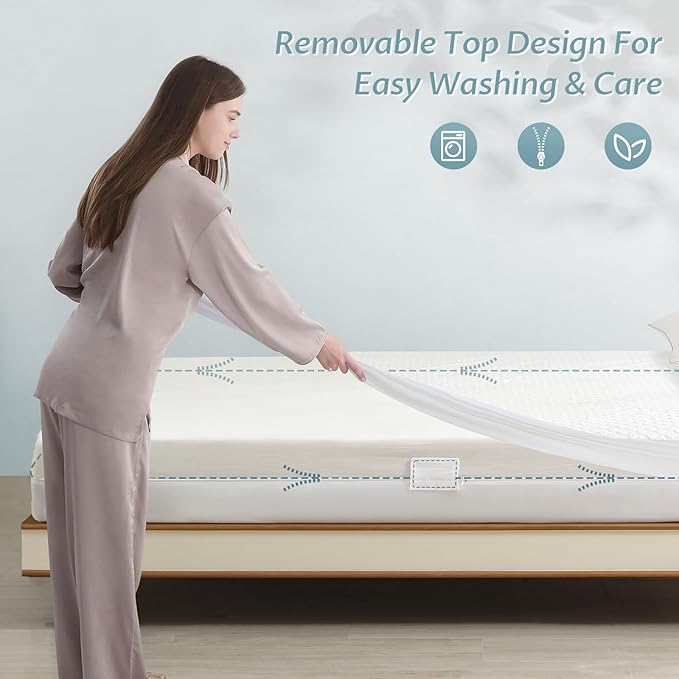 Queen Size Mattress Protector with Zipper - 100% Waterproof Zippered Mattress Cover - Soft & Cooling Noiseless Bed Mattress Covers - Top Removable Mattress Encasement 13-15" Deep