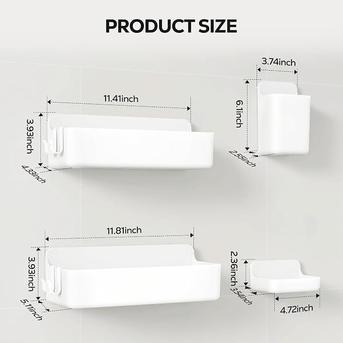 Nieifi Adhesive Wall Shelf, Shower Shelves, Shower Organizer for Bathroom Organization (White, 4 pieces) - Image 2