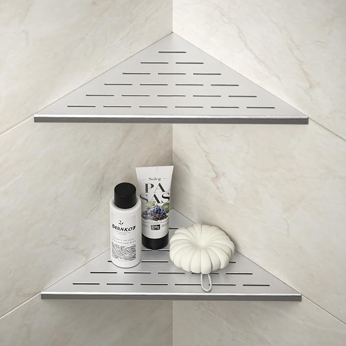 Corner Shower Shelf, 12" Brushed 304 Stainless Steel Slot Design Recessed Corner Shelves 2 Pack Bathroom Grout in Shelf for Tiled Wall, Large Size by Bernkot