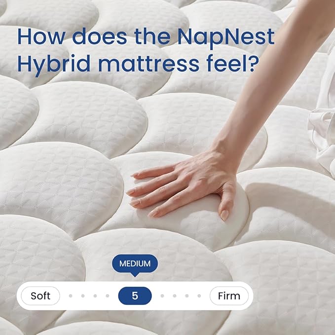 NapNest Queen Mattress 12 Inch, Hybrid Mattresses Queen Size in a Box, Medium Firm Feel Memory Foam and Individual Pocket Springs Fiberglass Free Bed Matress Breathable, CertiPUR-US
