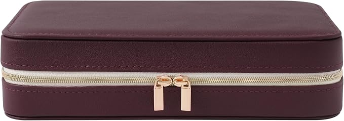 Genuine Leather Travel Jewelry Organizer Case Box with Mirror for Women, Small Mini Portable Jewelry Box for Ring Earrings Necklace Bracelet Luxury Gift for Women（Burgundy） - Image 2